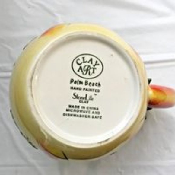 Clay Art Stone Lite Hand Painted Tropical Palm Trees Palm Beach Sangria Pitcher - Picture 8 of 9